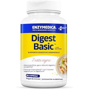 Enzymedica, Digest Basic + Live Bacteria, Integratore Alimentari con Enzimi Digestivi e Probiotici, Indicato per Irregolarità e Gonfiore Addominale, Gluten Free, Senza Lattosio, 90 Capsule