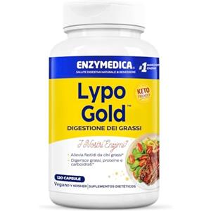 Enzymedica, Lypo Gold, Integratore Alimentare con Enzimi Digestivi per Irregolarità e Gonfiore Addominale, per Dieta Keto, Gluten Free, Senza Lattosio, Vegano, 120 Capsule