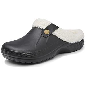 Meik Mangni Zoccoli Unisex-Adulto Sabot Donna Uomo Ciabatte in Gomma Invernali Caldo Pantofole Casa Impermeabile Scarpe da Giardino con Suola Antiscivolo,Nero Bianco,40-41 EU