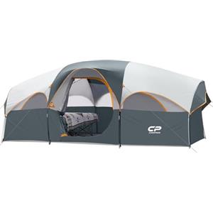 CAMPROS CP Tenda da Campeggio 6-8 Persone, Grande Tenda Familiare 427 x 274 x 183 cm, 2 Camere con Divisorio, Altezza Comoda, Montaggio Rapido in 5 Minuti, Ventilata, Outdoor Famiglia