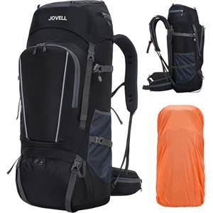 JOVELL 70L Zaino da Escursionismo con Copripioggia, Pacchetto da Viaggio e Campeggio per Sport all'Aria Aperta, Arrampicata, Touring ed Escursionismo, Bagaglio da Zaino per Uomini e Donne (Nero)