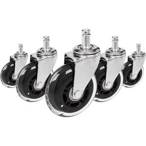 hjh OFFICE 729403 Ruote per sedie da ufficio ROLO SKATE argento / trasparente 5 x ruote per pavimenti rigidi 11 mm x 75 mm senza freno