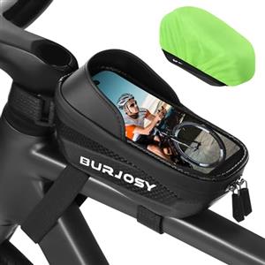 Burjosy Borsa Bici Telaio, Borsa da Telaio Bici Impermeabile con Touch Screen in TPU e Visiera Parasole, Accessori Per Borsa da Bici con Copertura Antipioggia Telefoni Compatibili Sotto i 6"