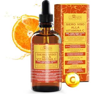 Luminer Siero Vitamina C 100ml, Siero Viso Acido Ialuronico, Formula Naturale Antirughe con Aloe Vera e Vitamina C-E, Contorno Occhi Idratante e Rimpolpante Made in Italy LUMINER