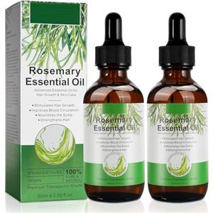 VXHDAG Olio Essenziale Di Rosmarino Per La Crescita Dei Capelli - 100% Puro Biologico Per Sopracciglia E Ciglia, Cura Della Pelle, Nutre Il Cuoio Capelluto, 60Ml (2 Pack)