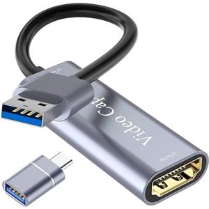 VIXLW Acquisizione video HDMI a USB 3.0, 4K/1080P HD, compatibile con Windows/Mac OS/Linux, adattatore per streaming live, giochi e videoconferenze, argento