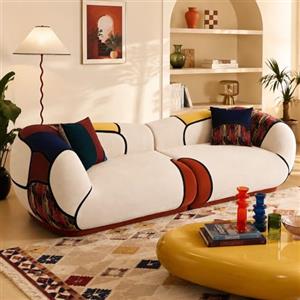 Vipbear Divano Boho Moderno 265 cm Divano Angolo 3 Posti Senza Piume Con Cuscino Stile Bohemian Divano Curvo Ciniglia per Soggiorno Divano Compresso, Nessun Montaggio richiesto