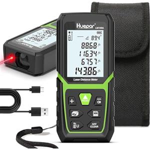 Huepar Metro Laser 50M, Huepar Telemetro Laser Distanziometro Laser Impugnatura Portatile Strumento di Misura Digitale Rilevatore di Portata Display LCD a 4 Righe Retroilluminato Grande IP54 Antiurto