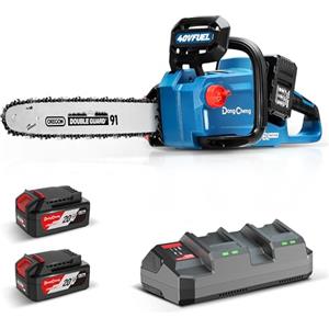 Dong Cheng Motosega a batteria senza spazzole 40V (2×20) V con guida e catena Oregon， tensione della lama senza utensili, lunghezza di taglio 38 cm, velocità della catena 14 m/s per legno e