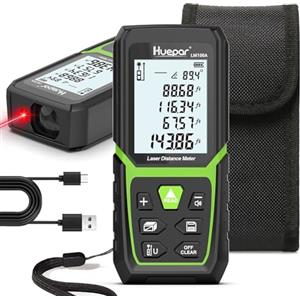 Huepar Misuratore Metro Laser Professionale 120M con Indicatore Elettronico Dell'angolo, Precisione +/- 2mm, Misurazione Della Distanza, Dell'area e del Volume, Display LCD, con Batteria Li-ion
