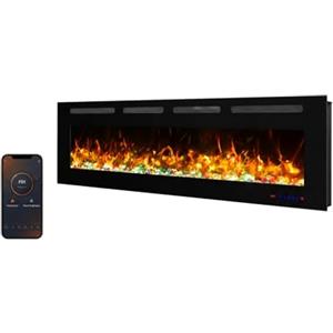 WEKA FIREPLACE Camino elettrico Weka Fireplace - da parete e da incasso - potenza 750 W/1500 W, 13 colori di retroilluminazione, effetti fiamma regolabili, protezione contro il surriscaldamento (183 cm WiFi New)