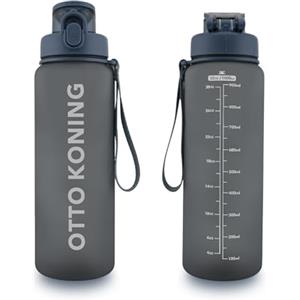 Otto Koning Borraccia 1 Litro Palestra Borracce Fitness Antigoccia, Bottiglia Acqua BPA Free con Apertura Un Pulsante, Spazzola Pulizia Inclusa - Per Scuola, Ufficio, Sport