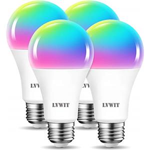 LVWIT Lampadina LED Smart Wifi Con Attacco E27,12W Equivalenti a 100W, 1521Lm,Compatibile con Alexa,Echo and Google Assistant,Intelligente Dimmerabile,Controllo a Distanza da App,Pacco da 4 Pezzi