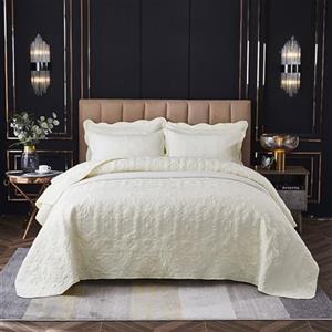 OKYUK Set di biancheria da letto matrimoniale, 3 pezzi, con copriletto trapuntato, oversize, in microfibra leggera, con federe, reversibile, stampato, per tutte le stagioni, 220 x 240 cm (bianco
