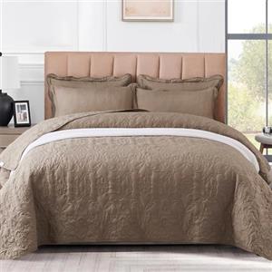 OKYUK Set di biancheria da letto matrimoniale, 3 pezzi, con copriletto trapuntato, oversize, in microfibra leggera, con federe, reversibile, stampato, per tutte le stagioni, 220 x 240 cm (marrone