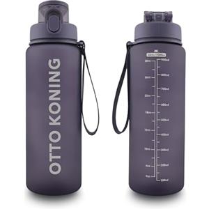 Otto Koning Borraccia 1 Litro Palestra Borracce Fitness Antigoccia, Bottiglia Acqua BPA Free con Apertura Un Pulsante, Spazzola Pulizia Inclusa - Per Scuola, Ufficio, Sport