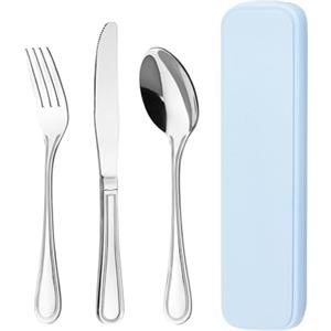 Otto Koning Set di posate da viaggio portatile, con cucchiaio, forchetta e coltello da tavola in acciaio inox. Valigetta portaposate da portare al lavoro,in viaggio e in campeggio. Posate portatili riutilizzabile