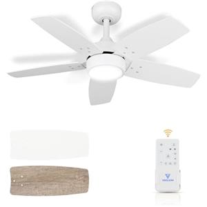 Vagizm Ventilatore da Soffitto 91 CM Per Stanze Piccole: Moderno Bianco Opaco Con Telecomando Dimmerabile - Reversibile E Silenzioso con 6 Velocità Per Camere Da Letto Piccole - 230 V