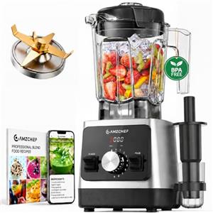 AMZCHEF Frullatore Elettrico 1800W, Potente Blender per Smoothie e Tritaghiaccio, Caraffa 2L in Tritan, 6 Lame con Rivestimento in Titanio, Funzione Autopulizia, Nero/Argento
