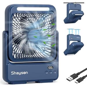 Shayson Ventilatore Portatile 20000mAh Campeggio USB Ventilatore da Tavolo con Luce LED, 4 Velocità, 12-43 ore di Funzionamento, Smart Display, Riduzione del rumore, per Ufficio, Casa ed Esterno (Blu)