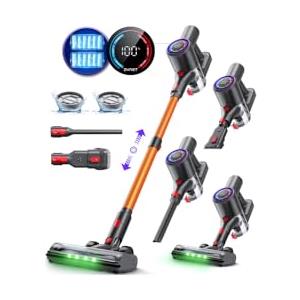 Zynet DP2 Aspirapolvere Senza Fili con Doppia Batteria, 45KPa/60Min/500W, Display LED, Asta Telescopica, Autoportante, LED Verde, Scopa Elettrica Senza Fili per Peli Di Animali/Tappeti/Pavimenti Duri