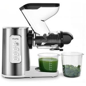 Fretta Estrattore di Succo a Freddo Lento, Professionale in Acciaio Inossidabile per Frutta e Verdura,Facile da Pulire,Estrattore con Motore DC Silenzioso，Alta resa di succo，Senza BPA