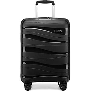 KONO Valigia Trolley da 56cm Rigida e Leggero Polipropilene Valigie con TSA Lucchetto e 4 Ruote (Nero)