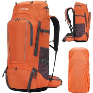 JOVELL 70L Zaino da Escursionismo con Copripioggia, Pacchetto da Viaggio e Campeggio per Sport all'Aria Aperta, Arrampicata, Touring ed Escursionismo, Bagaglio da Zaino per Uomini e Donne (Arancione)