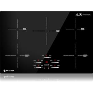AMZCHEF Piano Induzione 80 CM, Piano Cottura a Induzione 5 Zones Con Booster e 9 Livelli, Funzione Pausa, Mantenimento in Caldo, Controllo a Cursore, Timer, Blocco di Sicurezza, 9500W