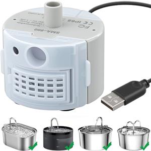 ECHOBUY Pompa Fontanella per Gatti 3.2L 5V/1A Pompa di Ricambio Ultra Silenziosa con Cavo USB da 1,8 Metri Pompa Dell'Acqua Per Animali Domestici