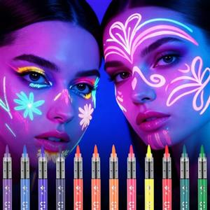 LOPHE Fluorescenti Matite Trucco per Viso e Corpo, 12 Colori Lavabile UV Fluorescente Colorato Neon Kit, Pittura Corpo Sicuro e Non Tossico per Feste, Cosplay, Halloween