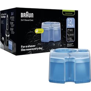 Braun Shavercare 3in1 Ccr 12 Cartucce di Ricarica Originali per Stazione Smartcare, Pulisce Rasoio Elettrico Barba, Igienizza Regolabarba Uomo, Profumo Fresco di Limone, Pacco da 12