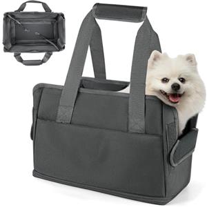 Playexen Borsa Trasportino Cane Gatti Regolabile Trasportini da Viaggio per Cani Piccola Taglia con Tappetino Rimovibile Cintura di Sicurezza per CaneGatto Fino a 6KG Borse Impermeabile 40 * 26 * 20CM(Gris-A)