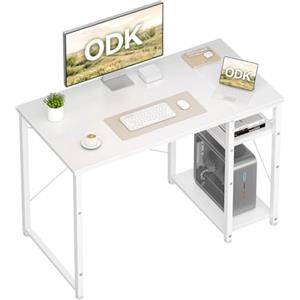 ODK Scrivania Ufficio, 100x48cm Tavolo con Ripiani Reversibili, Scrivania Ufficio con ripiani regolabili in altezza, Scrivania Computer Ideali per la casa e gli Spazi Ridotti, Bianco