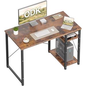 ODK Scrivania Ufficio, 100x48cm Tavolo con Ripiani Reversibili, Scrivania Ufficio con ripiani regolabili in altezza, Scrivania Computer Ideali per la casa e gli Spazi Ridotti, Marrone