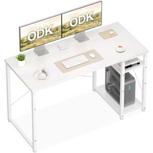 ODK Scrivania Ufficio, 120x48cm Tavolo con Ripiani Reversibili, Scrivania Ufficio con ripiani regolabili in altezza, Scrivania Computer Ideali per la casa e gli Spazi Ridotti, Bianco