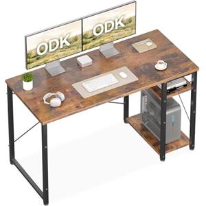 ODK Scrivania Ufficio, 120x48cm Tavolo con Ripiani Reversibili, Scrivania Ufficio con ripiani regolabili in altezza, Scrivania Computer Ideali per la casa e gli Spazi Ridotti, Marrone