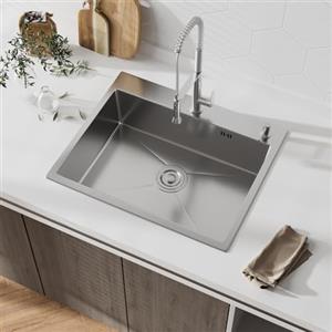 Stanew Lavello da cucina con 1 vassoio 50 x 45 cm STANEW, lavello da incasso, fori per rubinetti e dispenser di sapone, argento