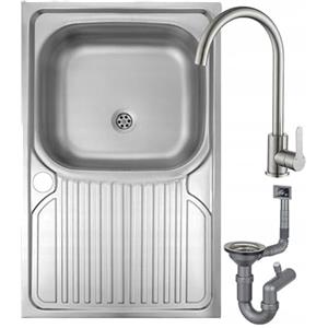 DomoDomo - Lavello cucina 1 vasca con gocciolatoio 80x50 in acciaio inox - lavello cucina moderno salvaspazio - cucina lavello completo con rubinetto miscelatore
