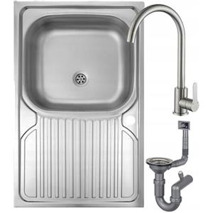 DomoDomo - lavello cucina 1 vasca 80x50 in acciaio inox con gocciolatoio - lavello da cucina moderno completo di rubinetto - lavello cucina 1 vasca con gocciolatoio salvaspazio