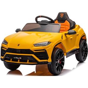 Mondial Toys Macchina Elettrica per Bambini Lamborghini Urus 12V con Sedile in Pelle e Tappetino Auto Cavalcabile con Telecomando Full Optional Giallo