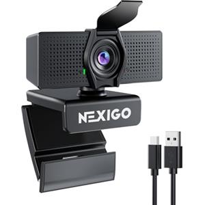 NexiGo N60 Pro (Gen 2) - Webcam 1080P con lente senza distorsioni, cavo dati USB 3.0 a Type-C, microfono con riduzione del rumore e copertura privacy, per Zoom/Skype/Teams/Webex, laptop MAC PC desktop