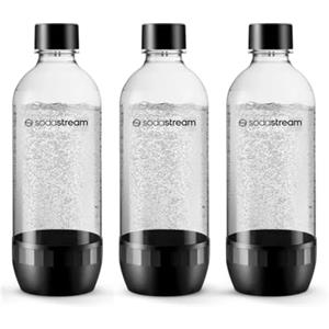 Sodastream Classic - 3 bottiglie d'acqua lavabili in lavastoviglie, capacità 1 litro, bottiglie per la gasatura compatibili con Gaia, Terra, Art ed Enso, ecologiche, colore nero.