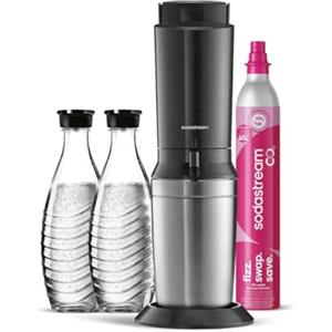 SodaStream - Gasatore d'acqua Crystal, sistema CO₂ Quick Connect, include cilindro di gas da 60 L, 2 bottiglie in vetro da 0,7 L, ecologico e riduce i rifiuti di plastica, colore nero.