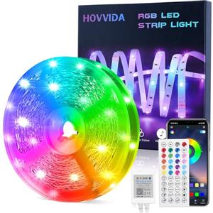 HOVVIDA Striscia LED 15m, 30 LED/Metro, 1x15m, 24V RGB LED, 450 LED, APP e Telecomando, Modalità Musica, Modalità Temporizzazione, LED per Camera, Soggiorno, Cucina, Camera da Letto, Bar, Festa