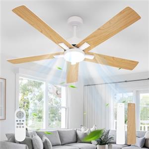Comely Ventilatore da Soffitto con Luce, DC 132 cm, 3 Temperature Colore, Lampadario con Ventilatore con 6 Velocità, Funzione Estate/Inverno per Camera da Letto, Legno Chiaro