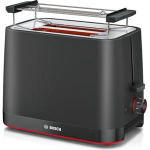 Bosch Tostapane Compatto TAT3M123, 950 W, Tostatura Uniforme, Espulsione Automatica, Vassoio Raccogli-Briciole, Funzione Scongelamento e Riscaldamento, Spegnimento Automatico, Griglia Rimovibile, Nero
