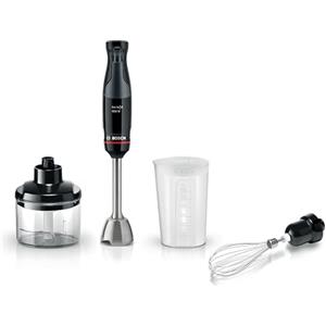 Bosch Serie 4 Frullatore a Immersione ErgoMaster MSM4B621, 1000 W, Ergonomico, Regolazione Dinamica della Velocità, Lame in Acciaio Inox, Tritatutto e Frusta Inclusi, Bicchiere Graduato, Nero