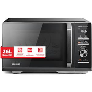 Toshiba 6-in-1 Microonde Combinato con AirFry, 26 Litri, Chef Defrost, Cottura a Vapore,10 Livelli di Potenza, Menu Automatici, Microonde 900W, Grill 1000W, Nero-MW3-AC26SFI(BK)