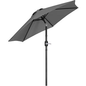 Yaheetech Ombrellone da Giardino 226 cm con 6 Stecche in Poliestere e Metallo Inclinabile Protezione UV Cortile Piscina Esterno Grigio